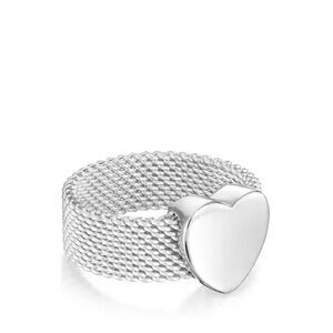 TOUS Mesh Ring Heart Shaped 925 Sterling Silver 7.5